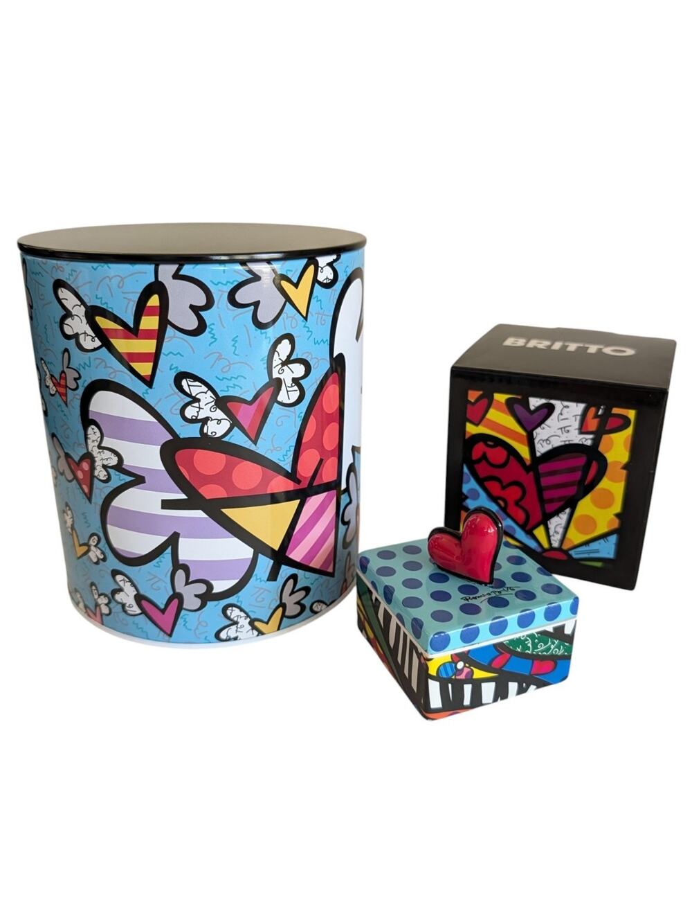 Romero Britto Heart Square Trinket Box and Collectible Storage Tin Pop Art